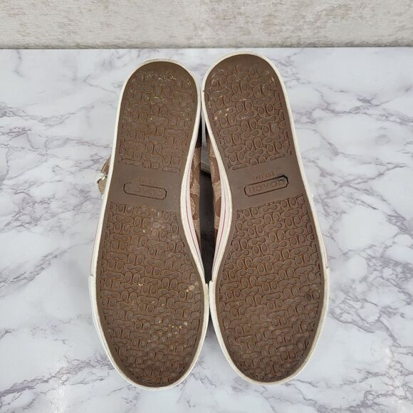 Coach Women's High Top Sneakers Brown Logo Canvas and Pink Embroidery - Picture 14 of 16